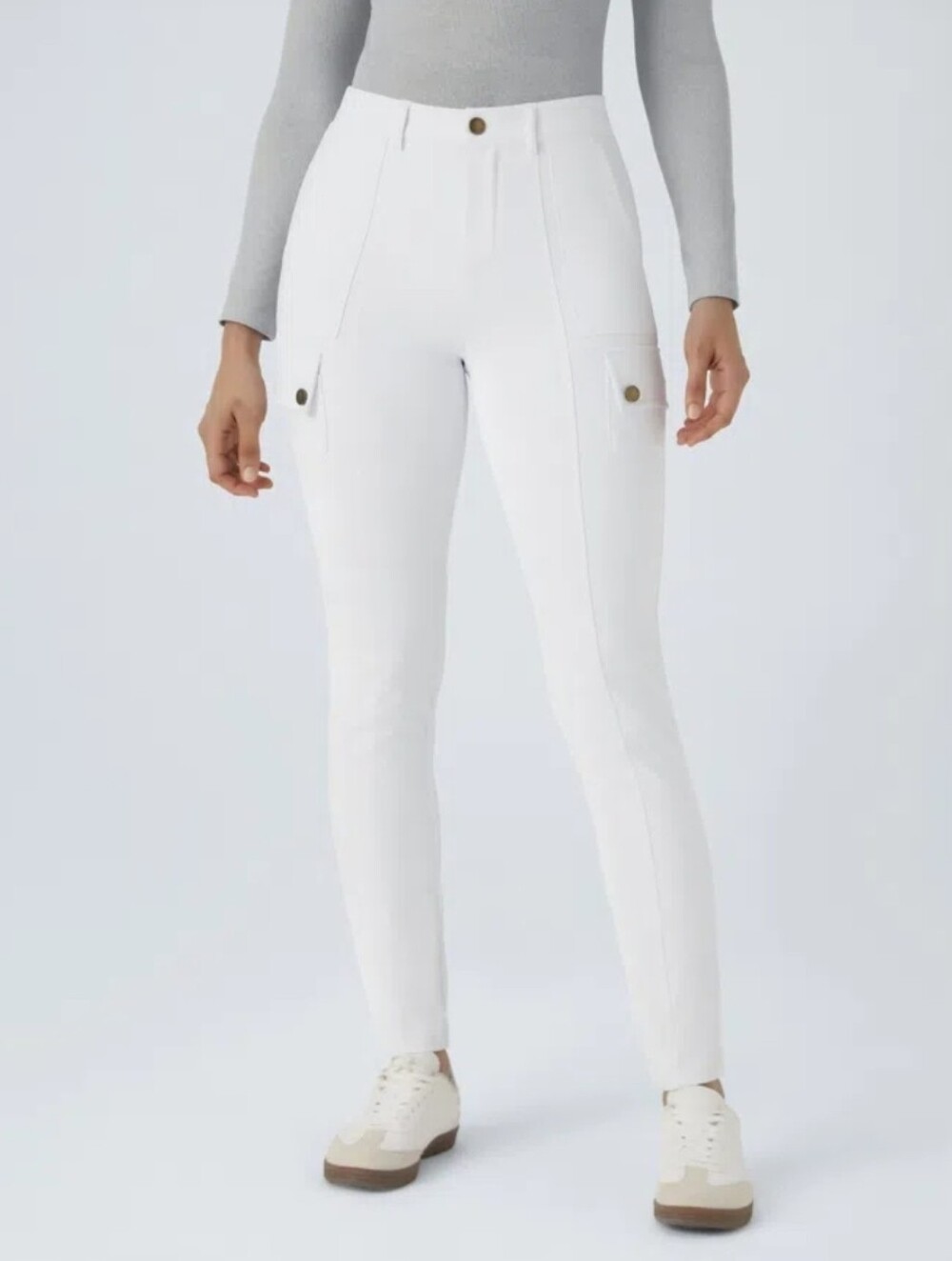 Halara White High Waisted  Pockets Stretchy Skinny Cargo Pants XL TALL #33 (B4)